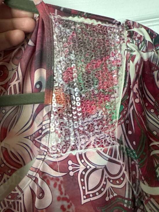 Style & Co. Women's Pink Floral Mandala Sequin V-Neck Empire Waist Tunic Top siz - Picture 6 of 8